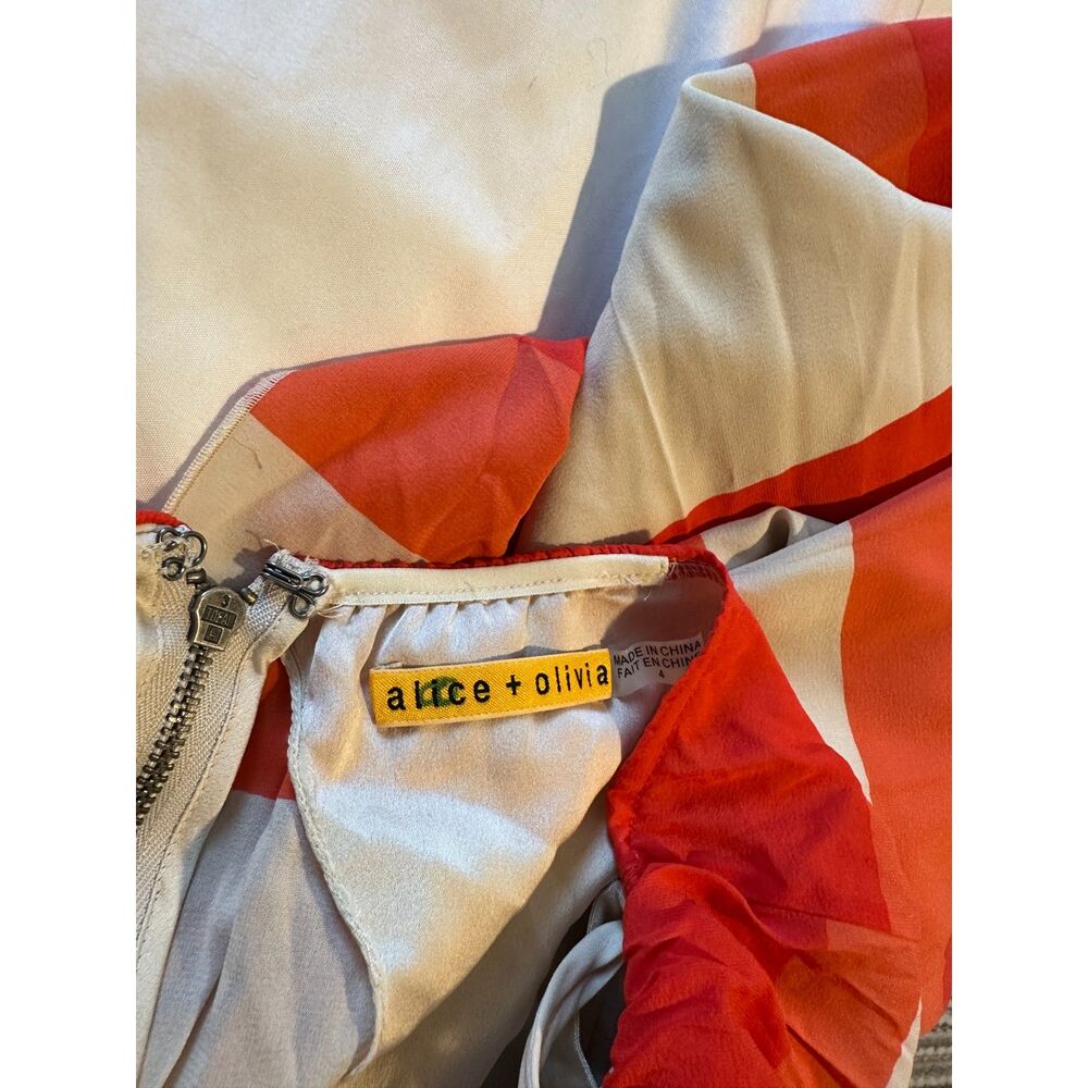 Alice + Olivia Silk Strapless Maxi Dress Orange White Stripe Draped Women's 4 - Picture 6 of 13